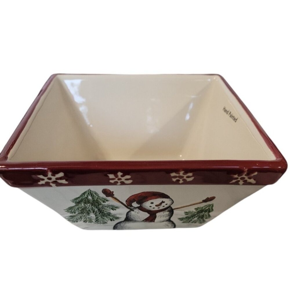 New‎ St. Nicholas Square Yuletide Ceramic Bowl Hand Painted Christmas Snowmen